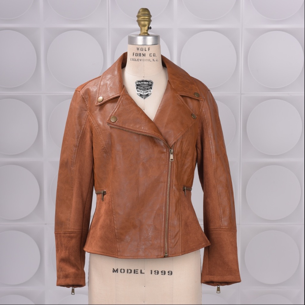 NEW Petite Faux Leather Jacket | Anthropologie | Tan | Sz MP | WITH TAGS |